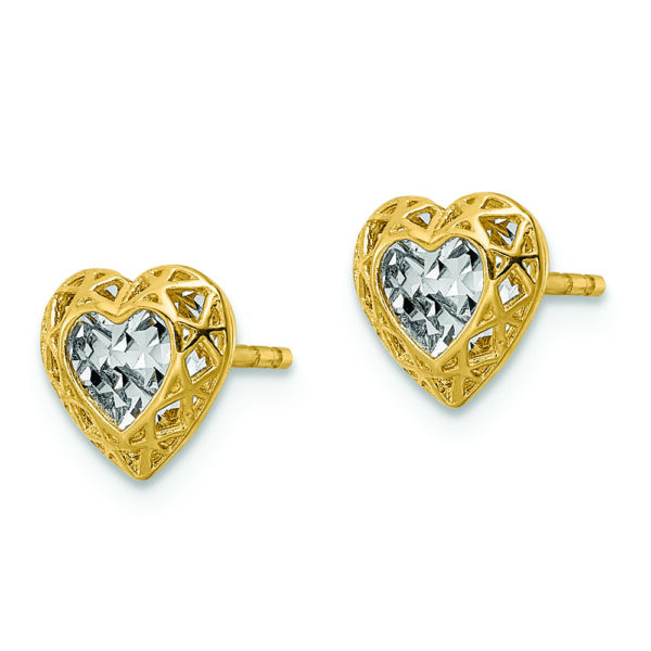 14k w/Rhodium Diamond-cut Center Heart Post Earrings - Image 2
