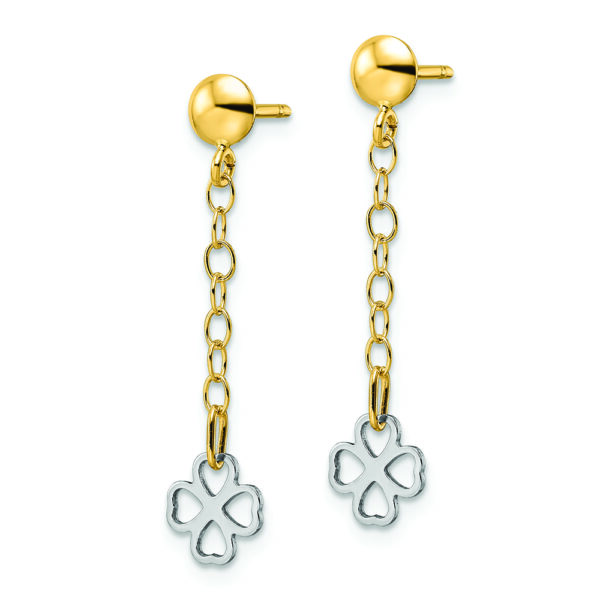 14K Two-tone Polished Dangle Flower Earrings - Image 2