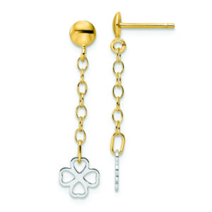 14K Two-tone Polished Dangle Flower Earrings