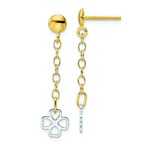 14K Two-tone Polished Dangle Flower Earrings