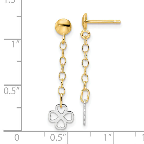 14K Two-tone Polished Dangle Flower Earrings - Image 3