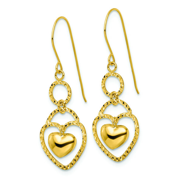 14K D/C Open Heart Heart Charm Earrings - Image 2