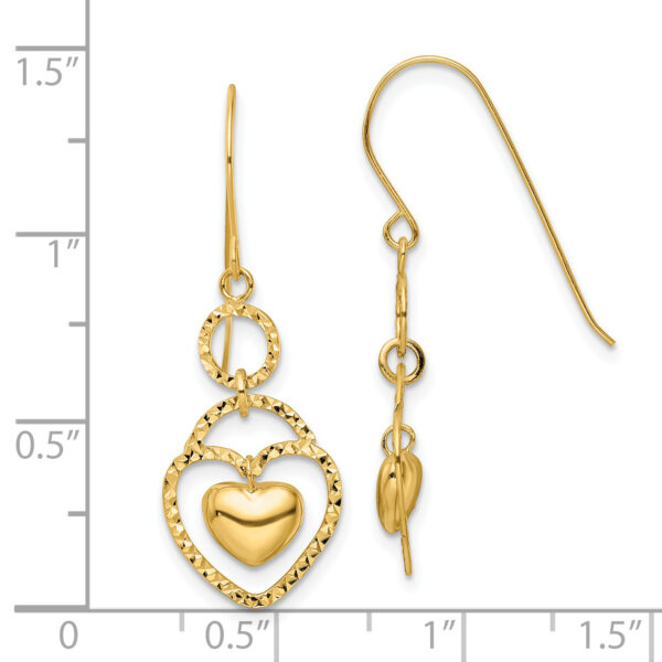 14K D/C Open Heart Heart Charm Earrings - Image 3