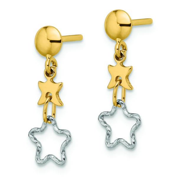 14K Two-tone Polished Dangle Star Earrings - Image 2