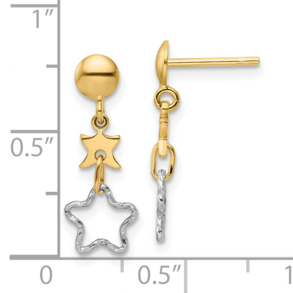14K Two-tone Polished Dangle Star Earrings - Image 3