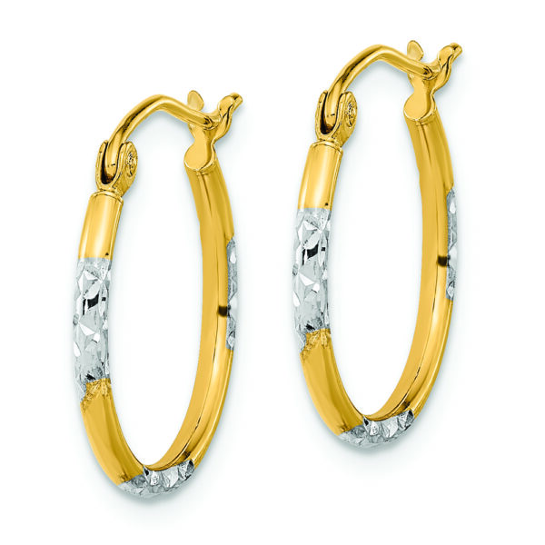 14K w/ White Rhodium Diamond Cut Hoop Earrings - Image 2