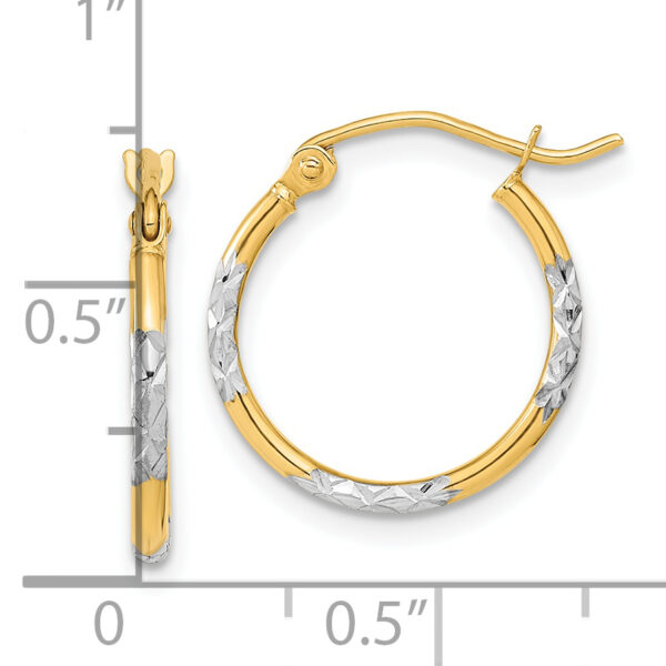 14K w/ White Rhodium Diamond Cut Hoop Earrings - Image 3