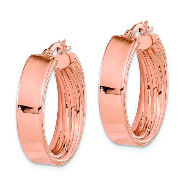 14K Rose Polished and Textured Inside Hoop Earrings - Image 2