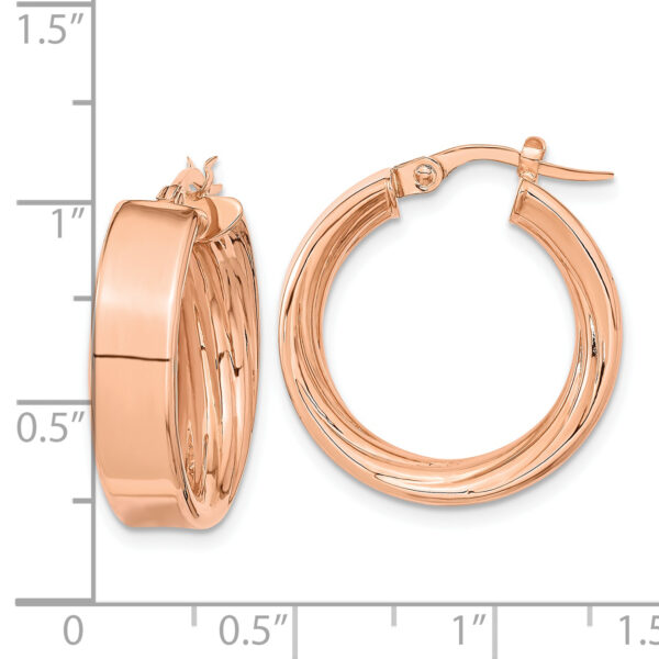 14K Rose Polished and Textured Inside Hoop Earrings - Image 3