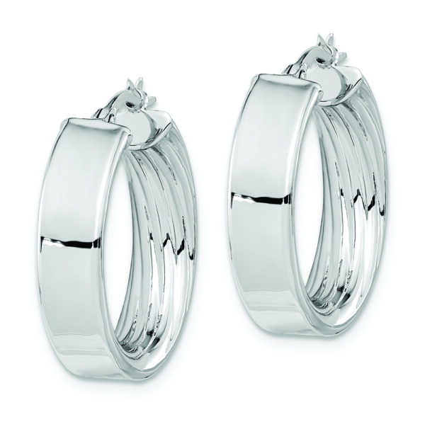14K White Gold Polished and Textured Inside Hoop Earrings - Image 2