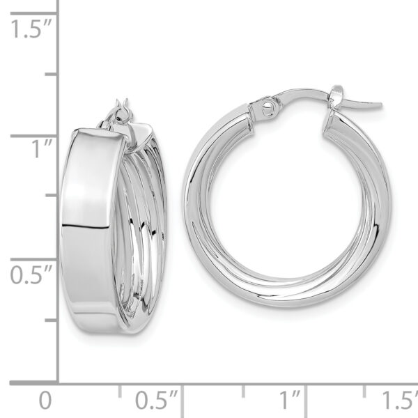 14K White Gold Polished and Textured Inside Hoop Earrings - Image 3