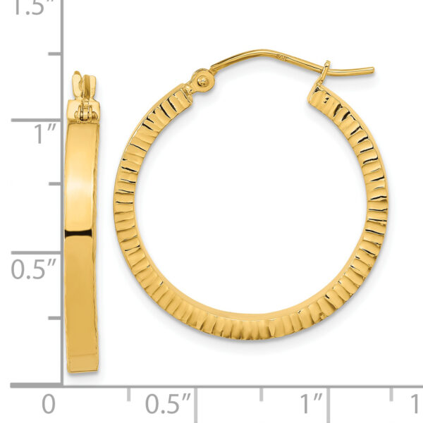 14K Polished and Textured Sides Hoop Earrings - Image 3