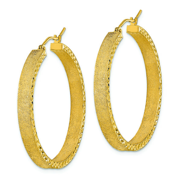 14K Satin and Diamond-cut Hoop Earrings - Image 2