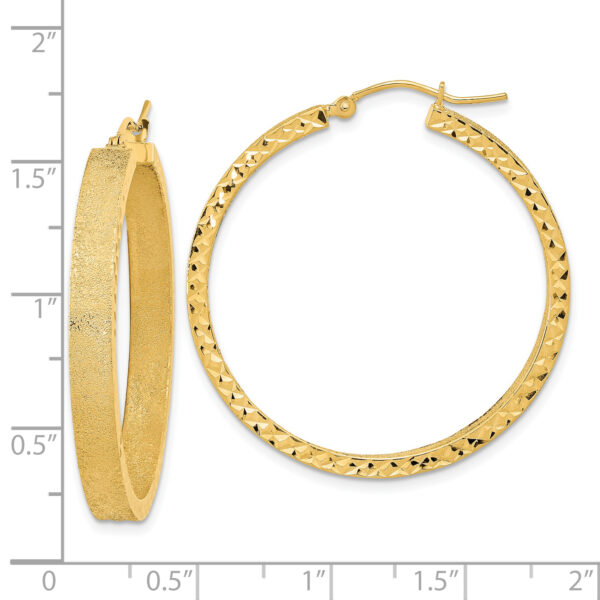 14K Satin and Diamond-cut Hoop Earrings - Image 3