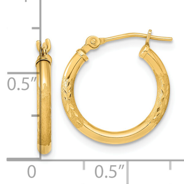 14K Polished and Satin Diamond-cut Hoop Earrings - Image 2