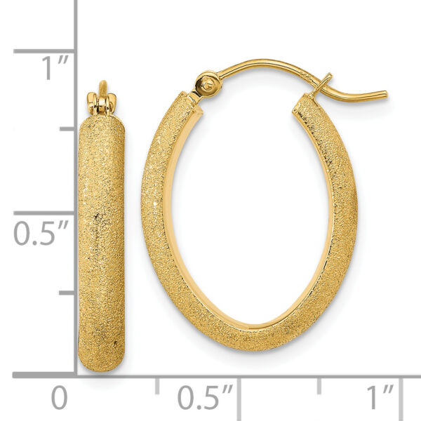 14K Polished Textured Satin Oval Hoop Earrings - Image 2