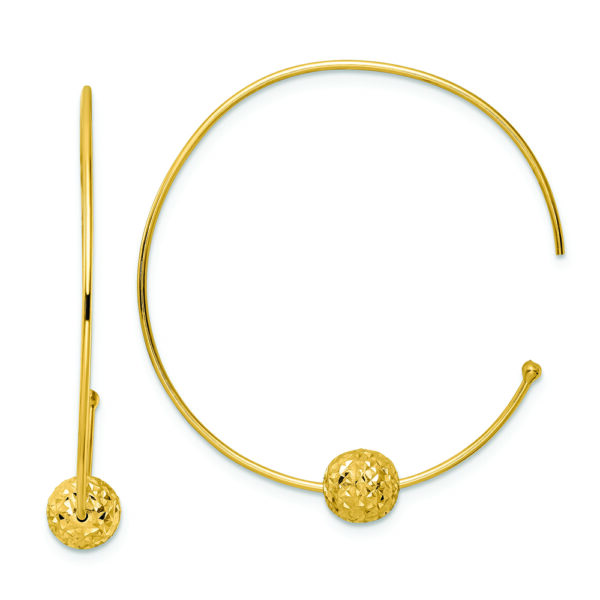 14K Wire Hoops Diamond-cut Bead Earrings