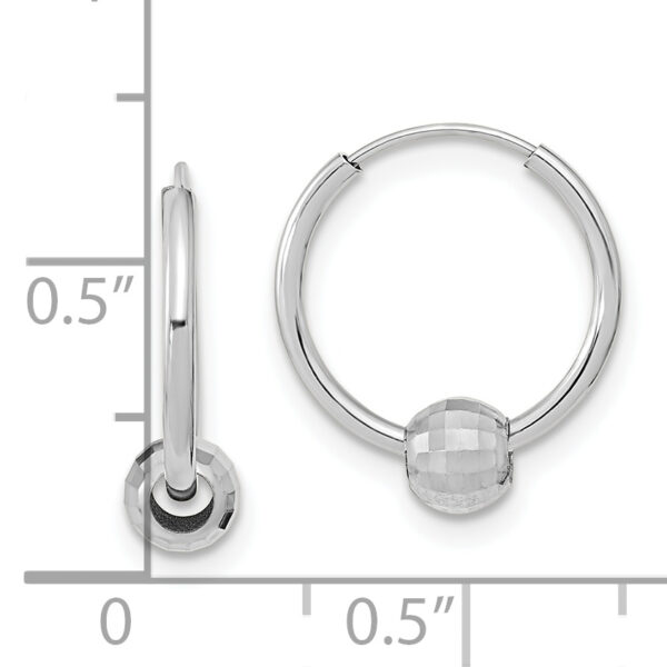 14K White Gold Polished Hoop with a Diamond Cut Ball Earrings - Image 2