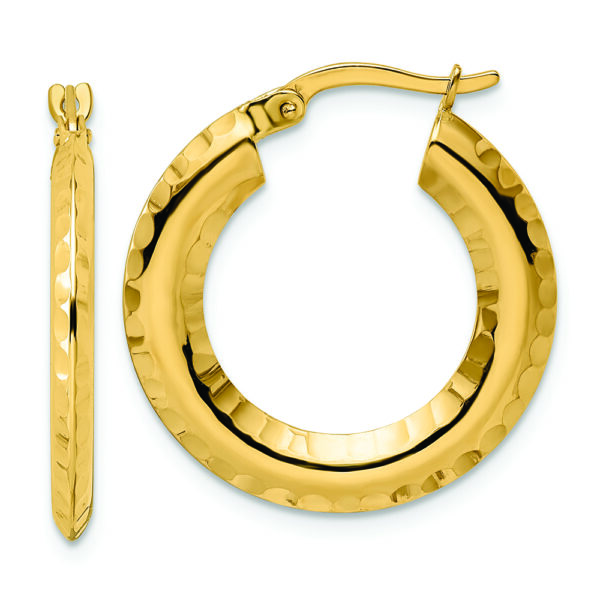 14k Polished Diamond-cut Knife-edge 2x23mm Round Hoop Earrings