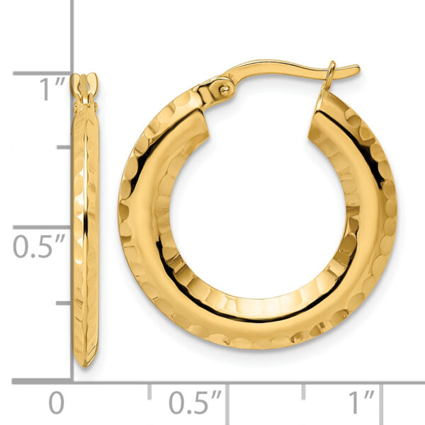 14k Polished Diamond-cut Knife-edge 2x23mm Round Hoop Earrings - Image 2