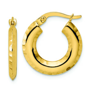 14k Polished Diamond-cut Knife-edge 2x18mm Round Hoop Earrings