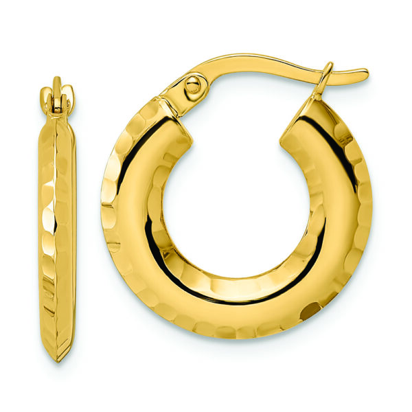 14k Polished Diamond-cut Knife-edge 2x18mm Round Hoop Earrings