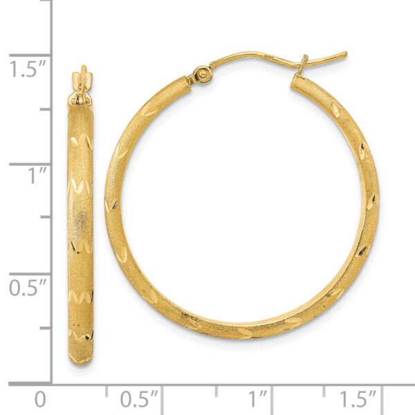 14K Polished and Satin Diamond-cut Hoop Earrings - Image 2