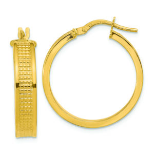 14K Polished Textured Hoop Earrings