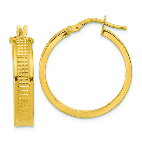 14K Polished Textured Hoop Earrings