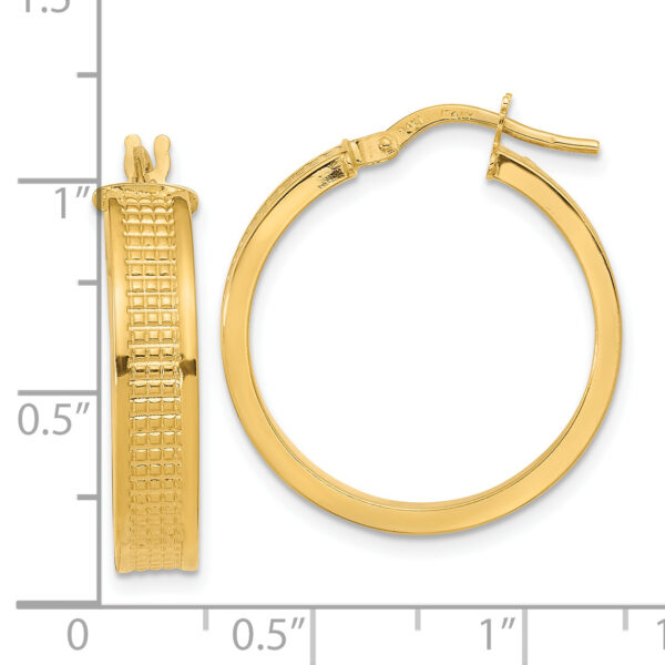 14K Polished Textured Hoop Earrings - Image 2