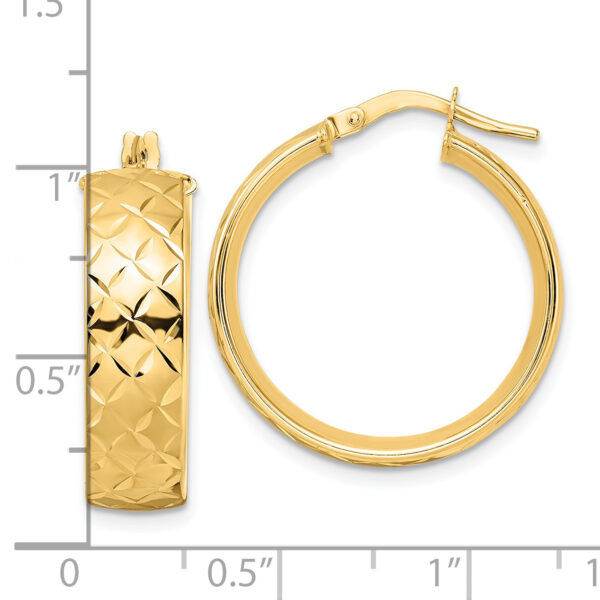 14K Polished Textured Hoop Earrings - Image 2