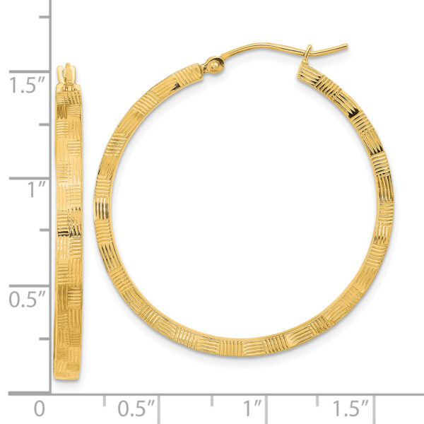 14K Polished Textured Diamond-cut Square Tube Hoop Earrings - Image 2