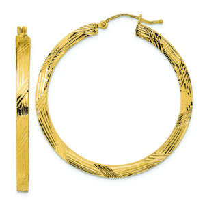 14K Polished and Textured Hoop Earrings