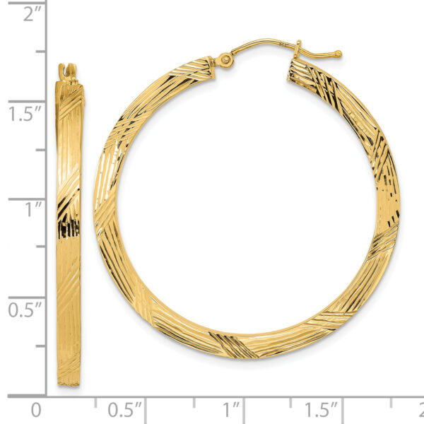 14K Polished and Textured Hoop Earrings - Image 2