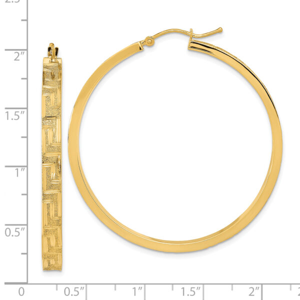 14K Polished and Satin Greek Pattern Hoop Earrings - Image 2