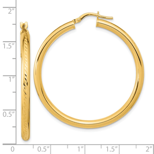 14K Polished and Textured Hoop Earrings - Image 2