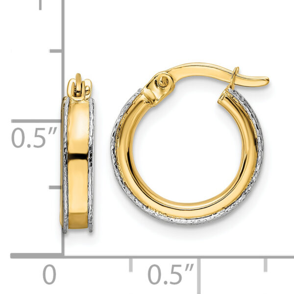 14k Two-tone Diamond-cut Edge 3x14mm Round Hoop Earrings - Image 2