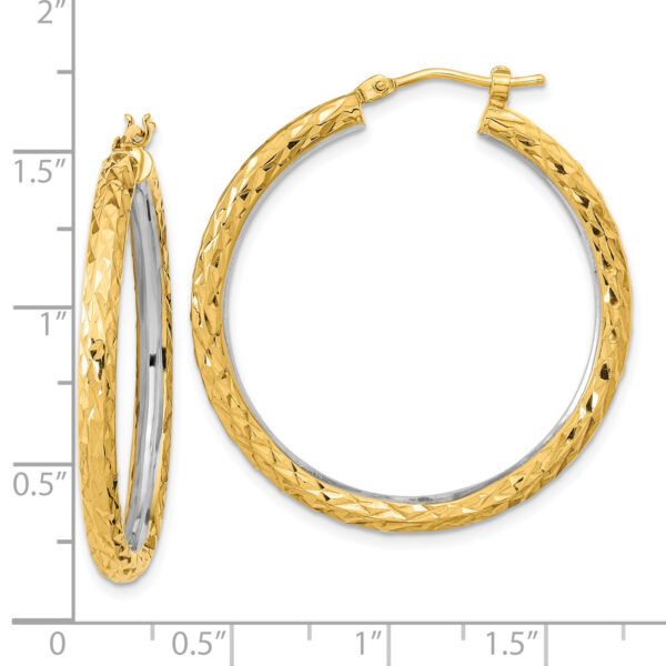 14k White Rhodium Polished Diamond-cut 3mm Circle Hoop Earrings - Image 2