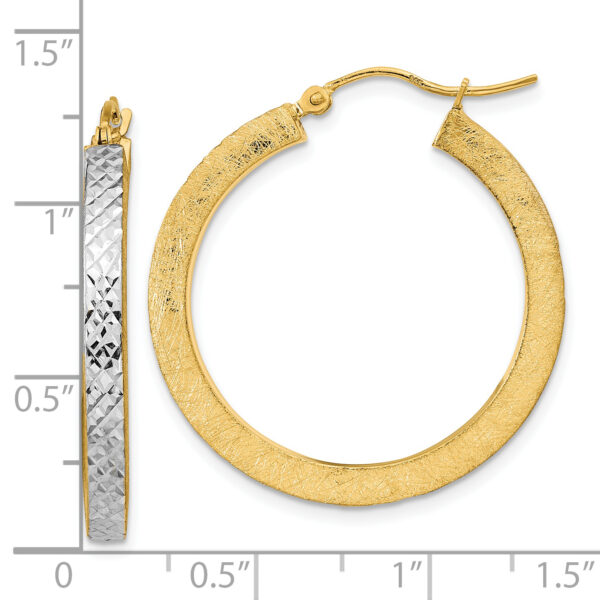 14K w/White Rhodium Polished Satin Diamond-cut Hoop Earrings - Image 2