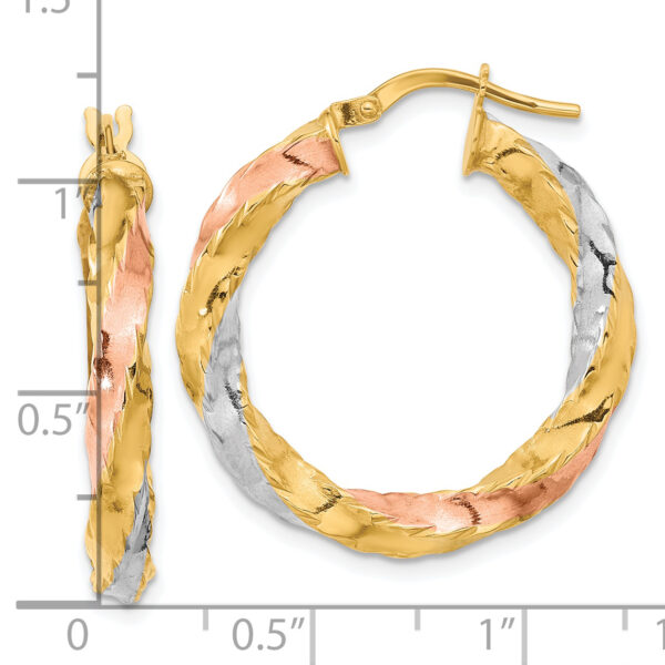14K with Rose & White Rhodium Polished Twisted Hoop Earrings - Image 2