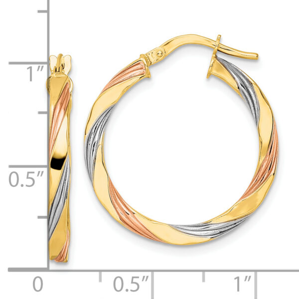 14K W/Rose & White Rhodium Polished Twisted Hoop Earrings - Image 2