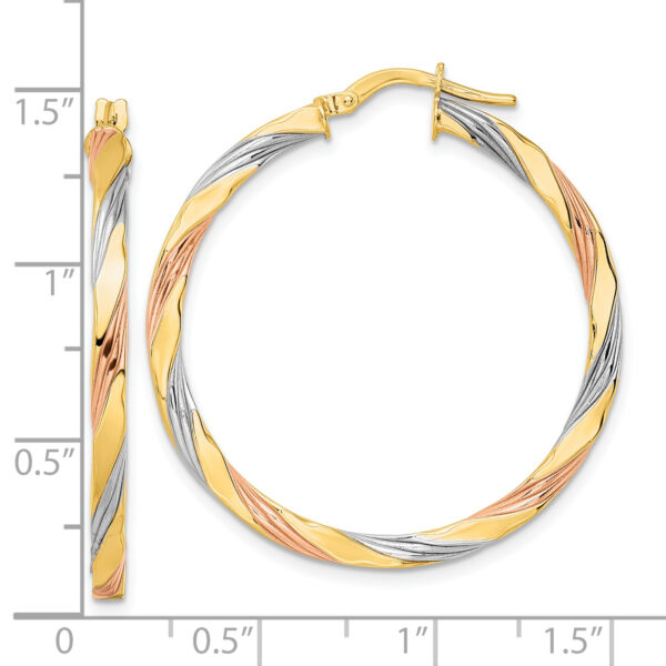 14K W/Rose & White Rhodium Polished Twisted Hoop Earrings - Image 2