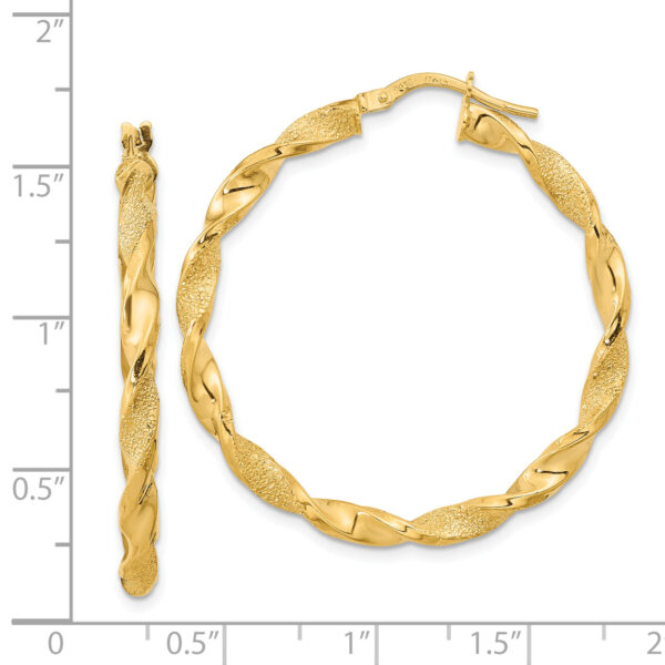 14K Polished and Textured Twisted Hoop Earrings - Image 2