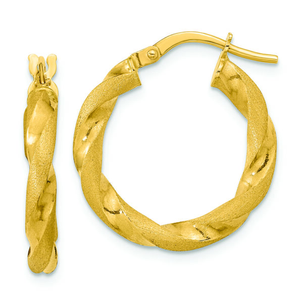 14K Polished and Satin Twisted Hoop Earrings