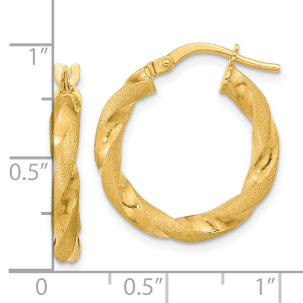 14K Polished and Satin Twisted Hoop Earrings - Image 2