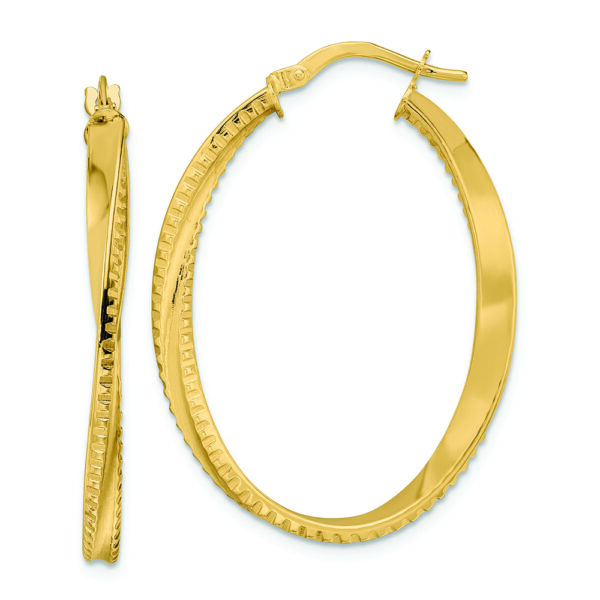 14K Polished Twisted Oval Hoop Earrings
