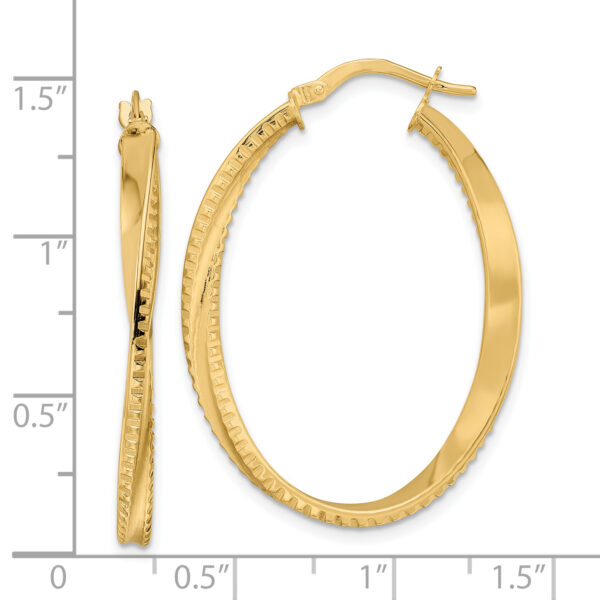 14K Polished Twisted Oval Hoop Earrings - Image 2