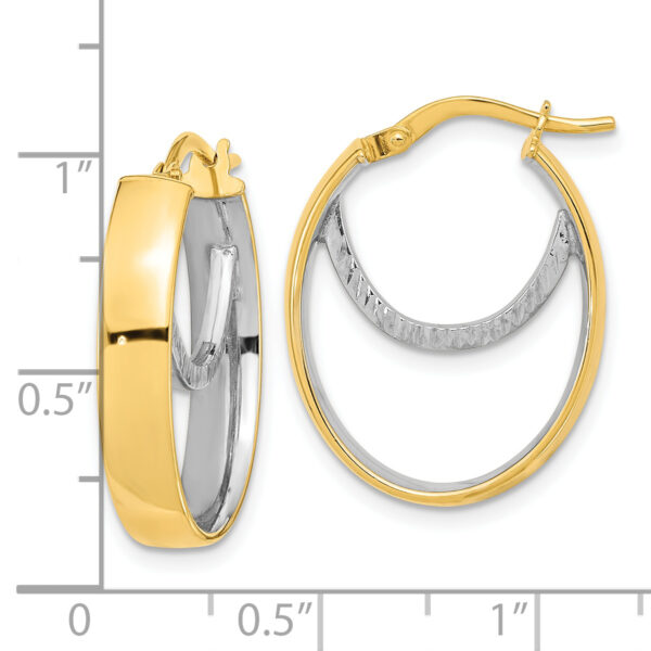 14k Two-tone Polished Diamond-cut Fancy Oval Hoop Earrings - Image 2