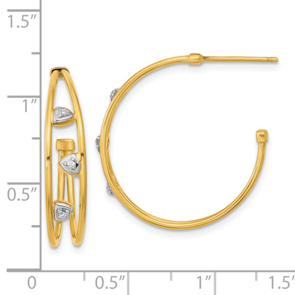 14K & White Rhodium Polished CZ Post Hoop Earrings - Image 2