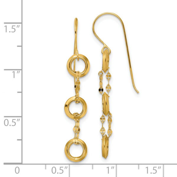 14K Three Circle Dangle Earrings - Image 2